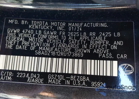 2024 Lexus Es 350 from USA, damaged, VIN 58ADZ1B12RU173869